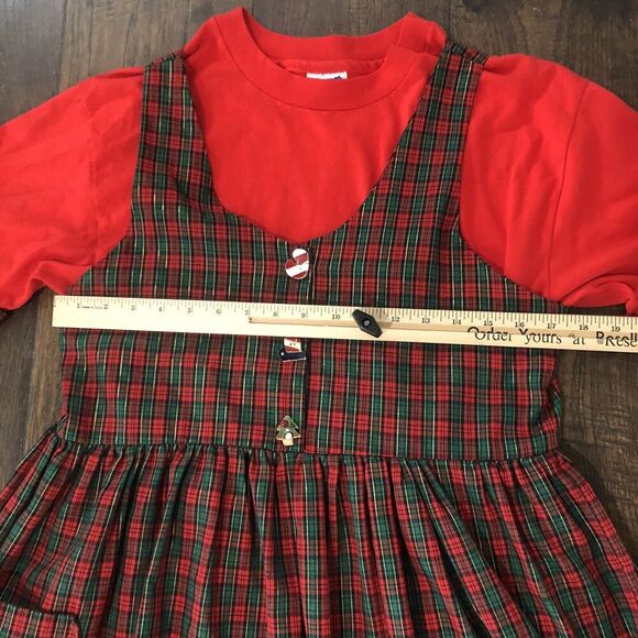 90s Maxi Sz Small Christmas Dress Jumper Pockets Pinafore Ugly Cute Grandmacore‎ - Picture 4 of 12